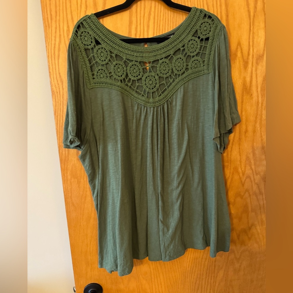 Green Crochet Yoke Women's Top